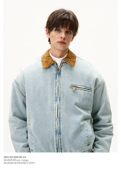 Washed Lapel Contrast Denim Jacket Korean Street Fashion Jacket By MaxDstr Shop Online at OH Vault