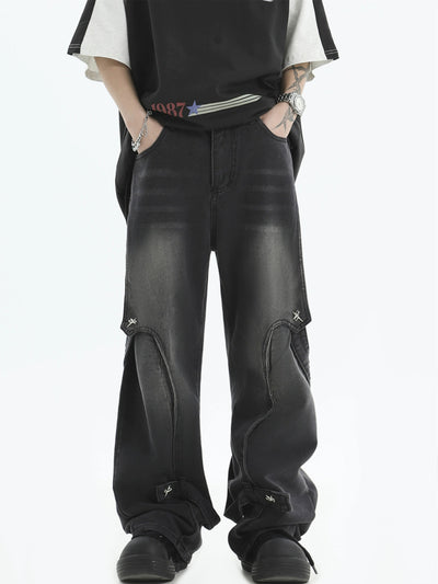 Faded Irregular Straps Jeans Korean Street Fashion Jeans By INS Korea Shop Online at OH Vault