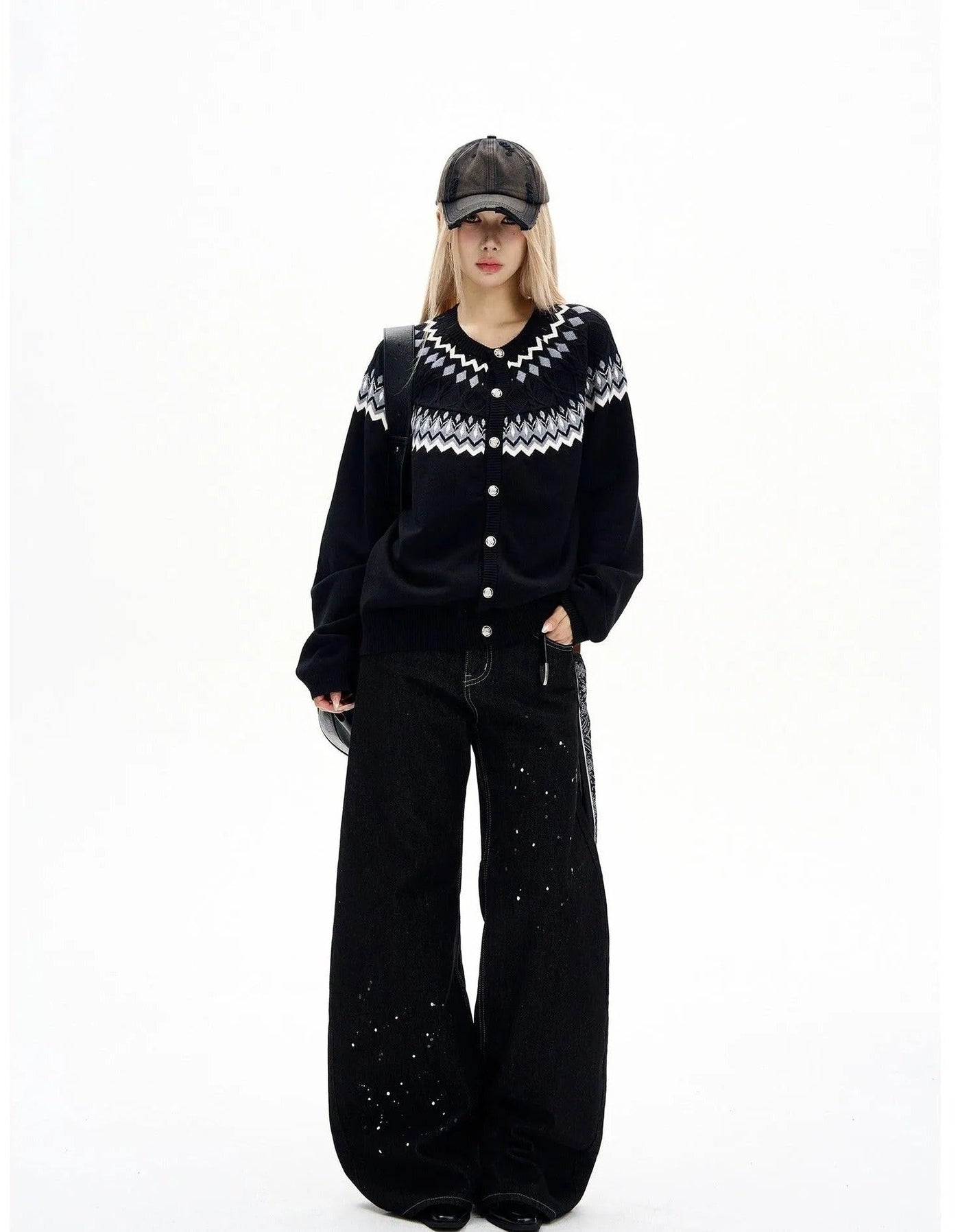 Nordic Pattern Knit Cardigan Korean Street Fashion Cardigan By MaxDstr Shop Online at OH Vault