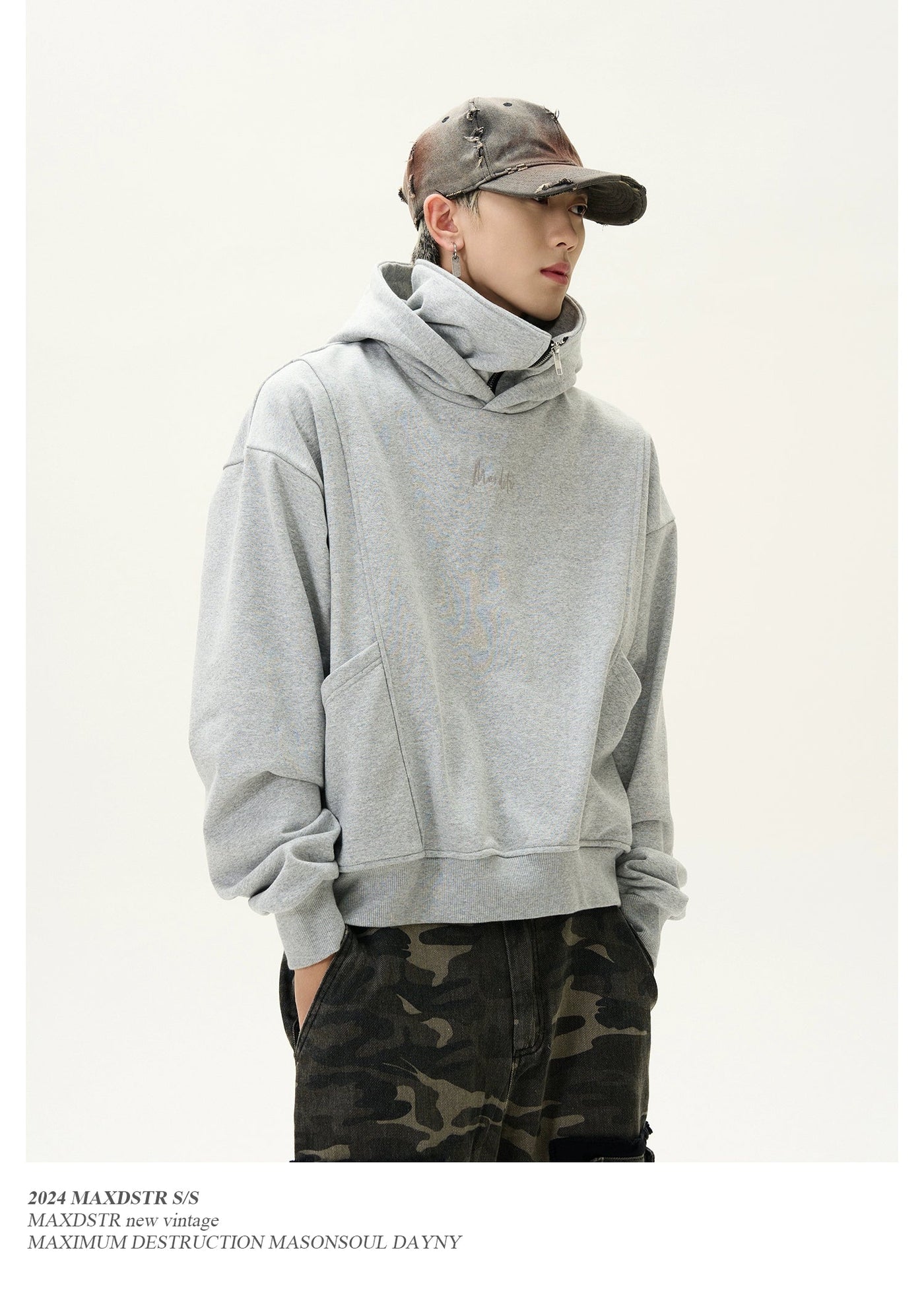 Boxy Ninja Collar Hoodie Korean Street Fashion Hoodie By MaxDstr Shop Online at OH Vault