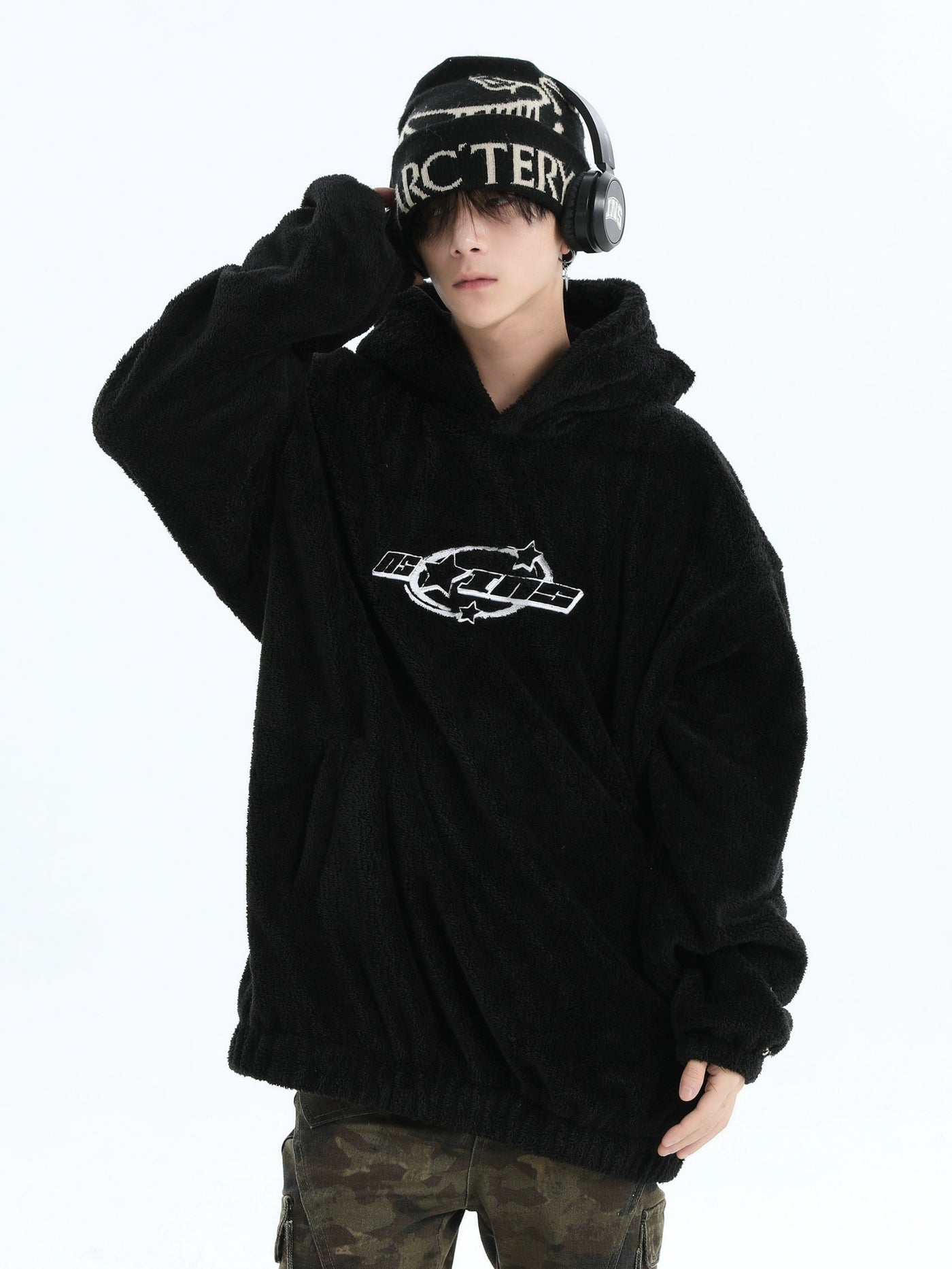 Star Embroidered Fleece Hoodie Korean Street Fashion Hoodie By INS Korea Shop Online at OH Vault