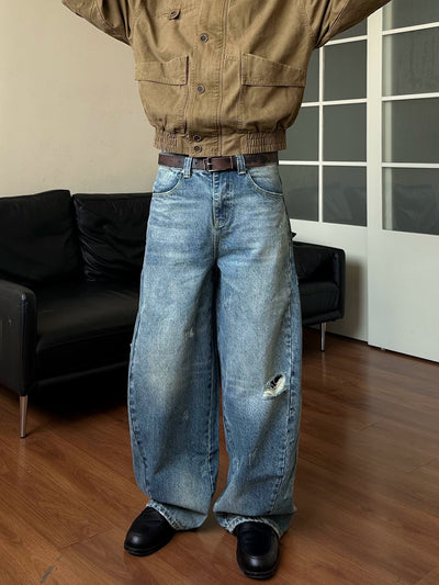 Washed Wide Fit Ripped Jeans Korean Street Fashion Jeans By Made Extreme Shop Online at OH Vault