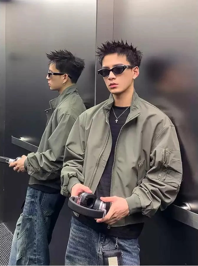 Cinched Detail Bomber Jacket Korean Street Fashion Jacket By Poikilotherm Shop Online at OH Vault