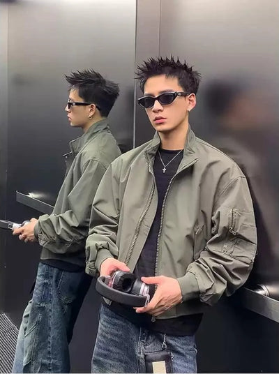 Cinched Detail Bomber Jacket Korean Street Fashion Jacket By Poikilotherm Shop Online at OH Vault