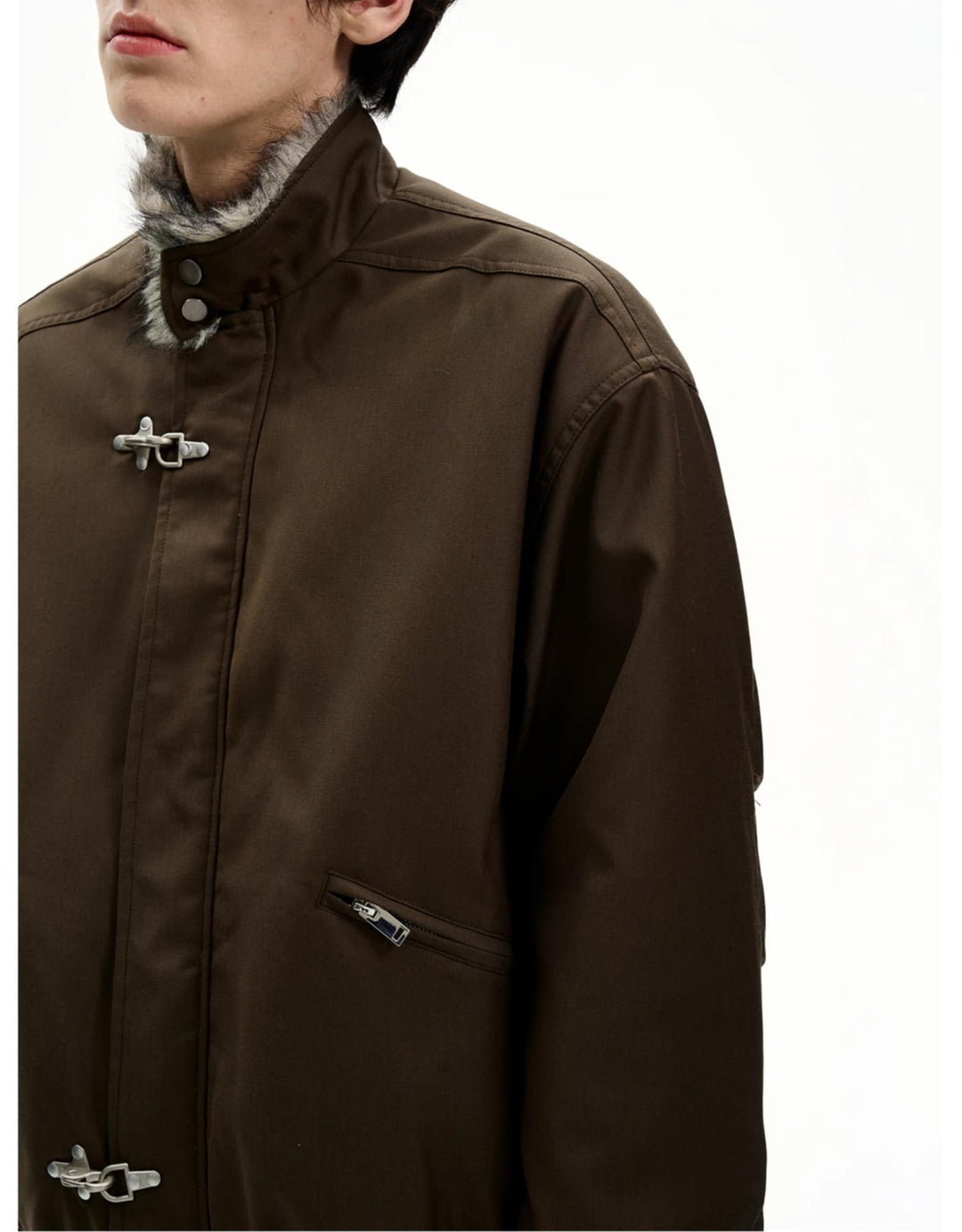 Fur Collar Fireman Clasp Jacket