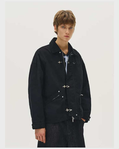Contrast Collar Fireman Clasp Jacket Korean Street Fashion Jacket By Mad Witch Shop Online at OH Vault