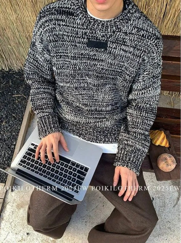 Vintage Textured Contrast Sweater Korean Street Fashion Sweater By Poikilotherm Shop Online at OH Vault