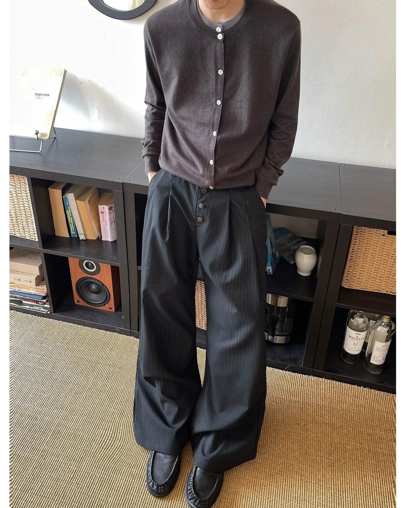 Striped Pleats Buttoned Trousers Korean Street Fashion Trousers By MaxDstr Shop Online at OH Vault