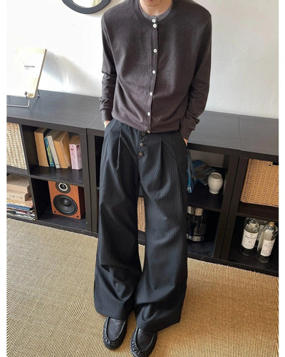 Striped Pleats Buttoned Trousers Korean Street Fashion Trousers By MaxDstr Shop Online at OH Vault
