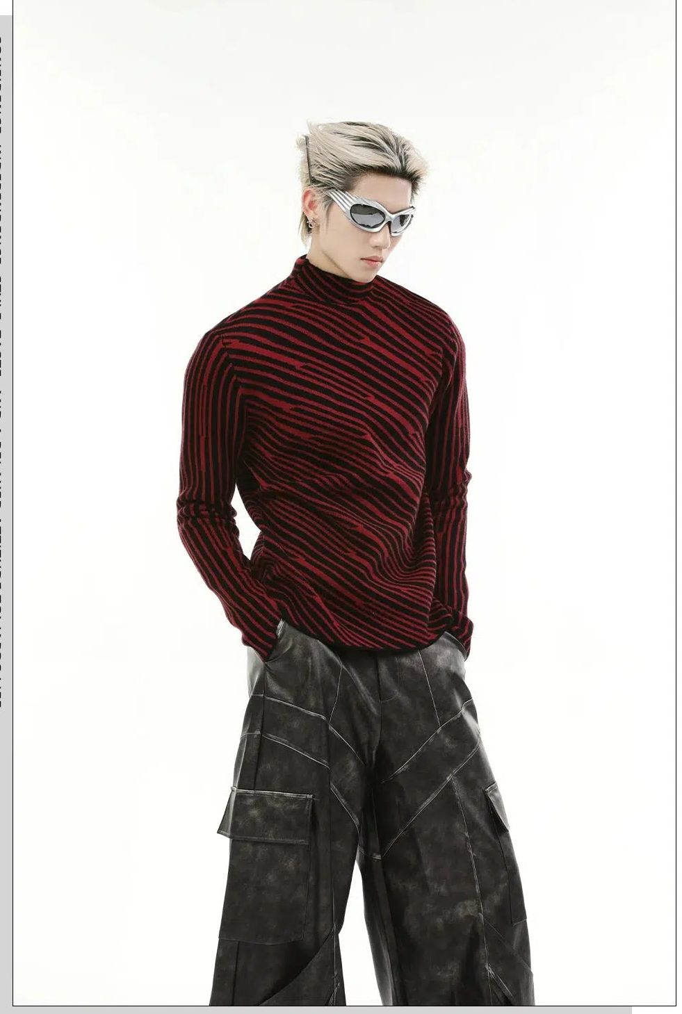 Striped Contrast Slim Fit Turtleneck Korean Street Fashion Turtleneck By Turn Tide Shop Online at OH Vault