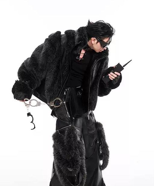 Spliced Fur PU Leather Jacket Korean Street Fashion Jacket By Slim Black Shop Online at OH Vault