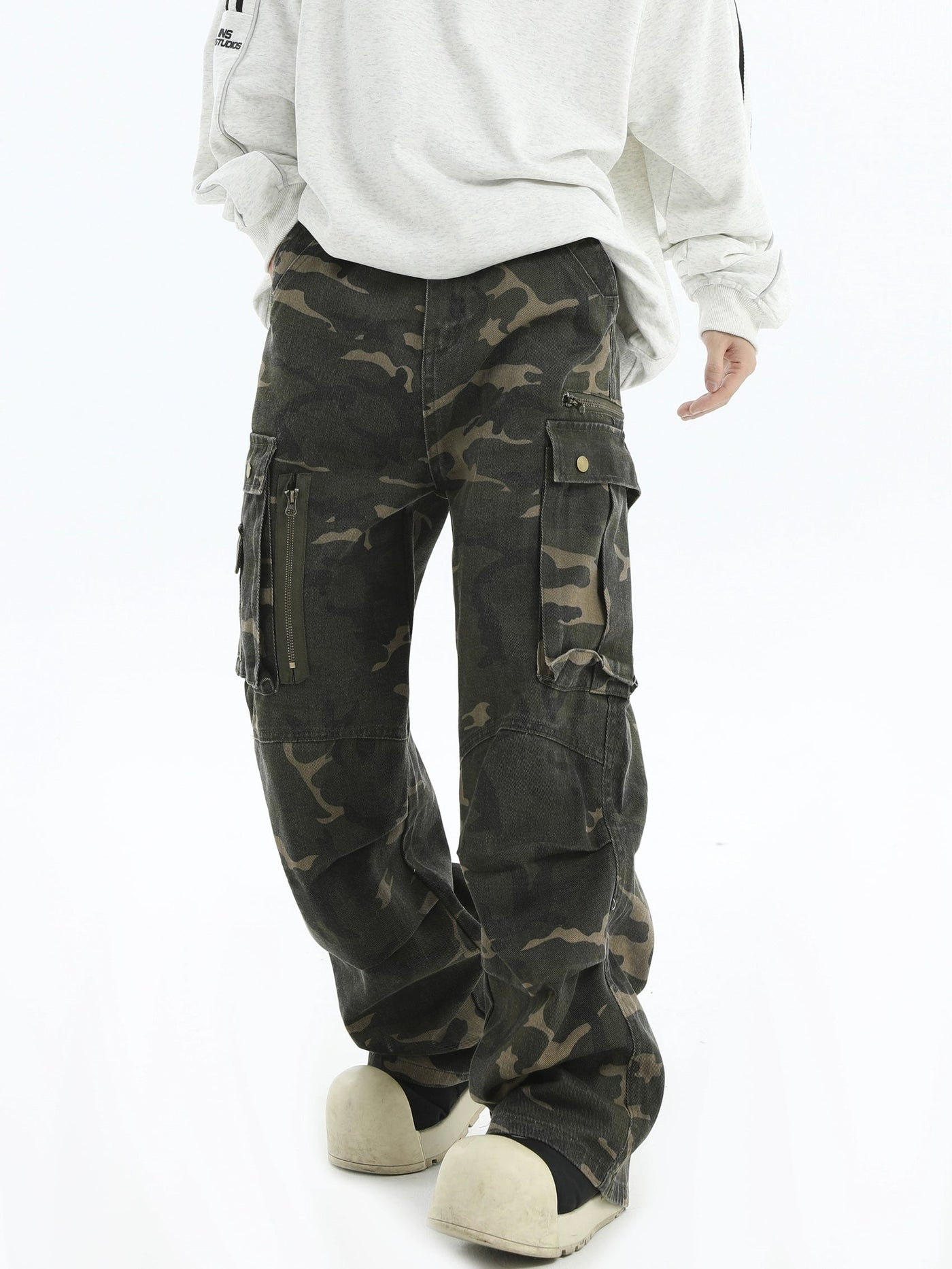 Utility Pleated Camo Cargo Pants Korean Street Fashion Pants By INS Korea Shop Online at OH Vault