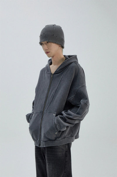 Old School Washed Zip-Up Hoodie Korean Street Fashion Hoodie By Ash Dark Shop Online at OH Vault