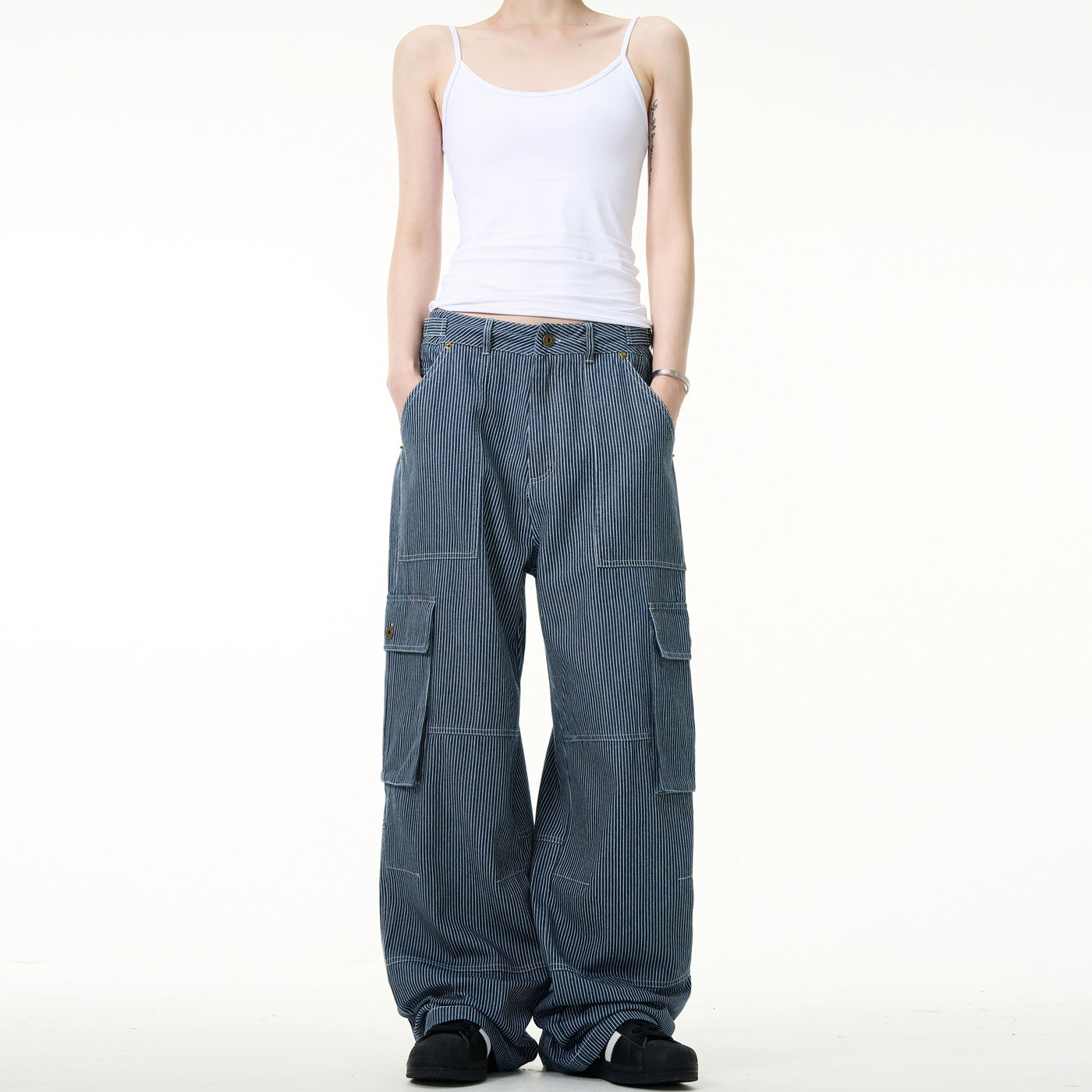 Bank Stripes Cargo Jeans Korean Street Fashion Jeans By Mad Witch Shop Online at OH Vault