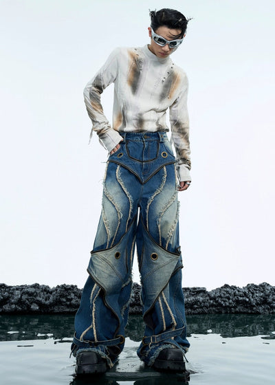 Frayed Structured Multi-Details Jeans Korean Street Fashion Jeans By Argue Culture Shop Online at OH Vault