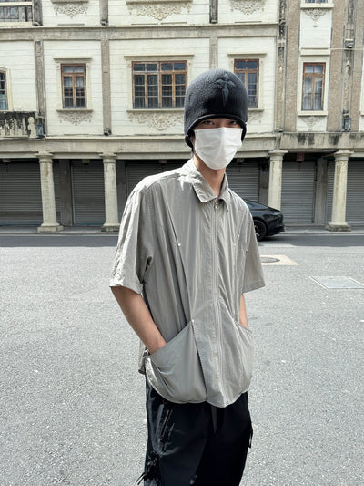 Split Zipper Pleated Shirt Korean Street Fashion Shirt By Ash Dark Shop Online at OH Vault
