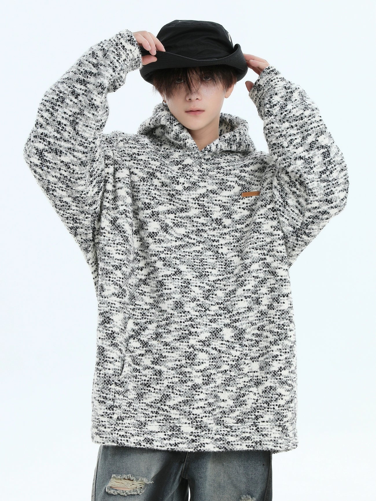 Textured Kangaroo Pocket Hoodie Korean Street Fashion Sweater By INS Korea Shop Online at OH Vault