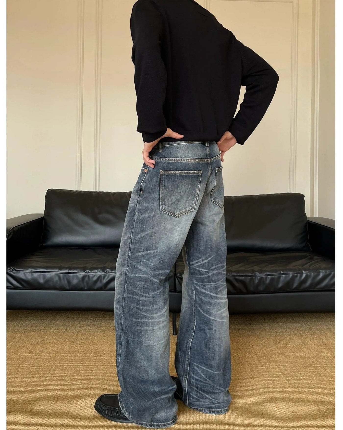 Whiskered Raw Edge Bootcut Jeans Korean Street Fashion Jeans By MaxDstr Shop Online at OH Vault