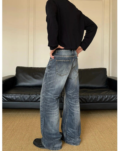 Whiskered Raw Edge Bootcut Jeans Korean Street Fashion Jeans By MaxDstr Shop Online at OH Vault