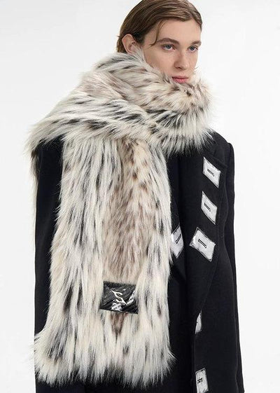 Plushy Faux Fur Leopard Scarf Korean Street Fashion Scarf By Slim Black Shop Online at OH Vault