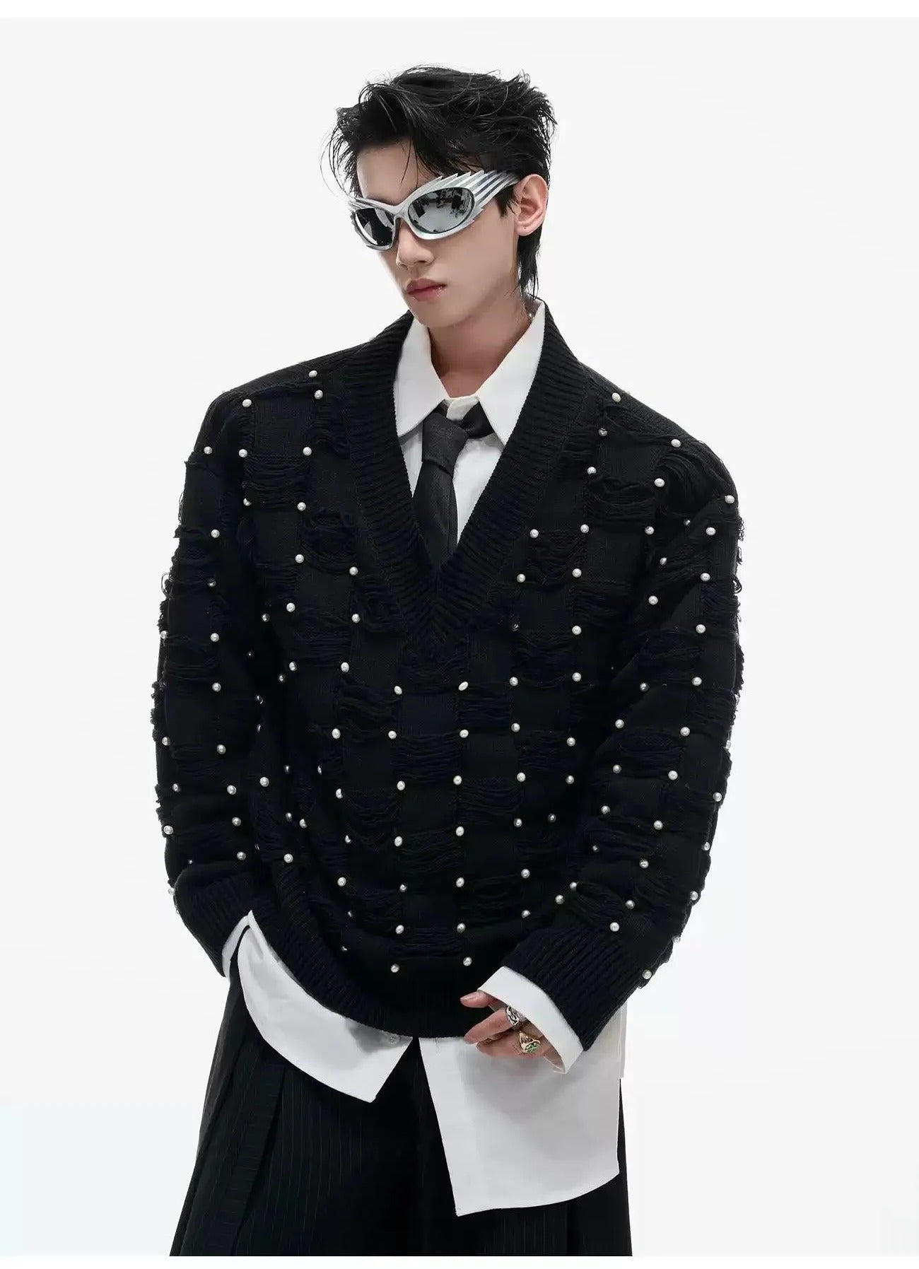 Distressed Threads Patterned Sweater Korean Street Fashion Sweater By Argue Culture Shop Online at OH Vault