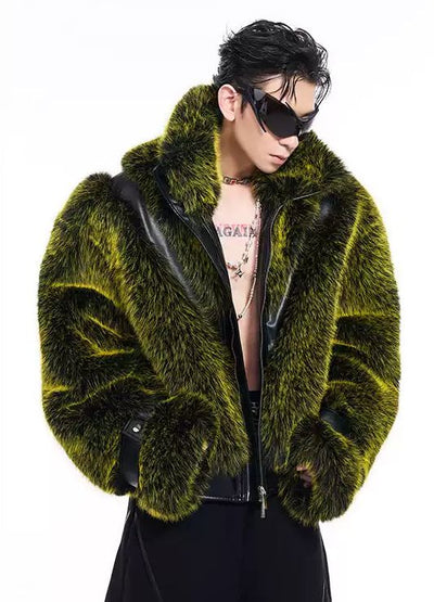 Spliced Fur PU Leather Jacket Korean Street Fashion Jacket By Slim Black Shop Online at OH Vault