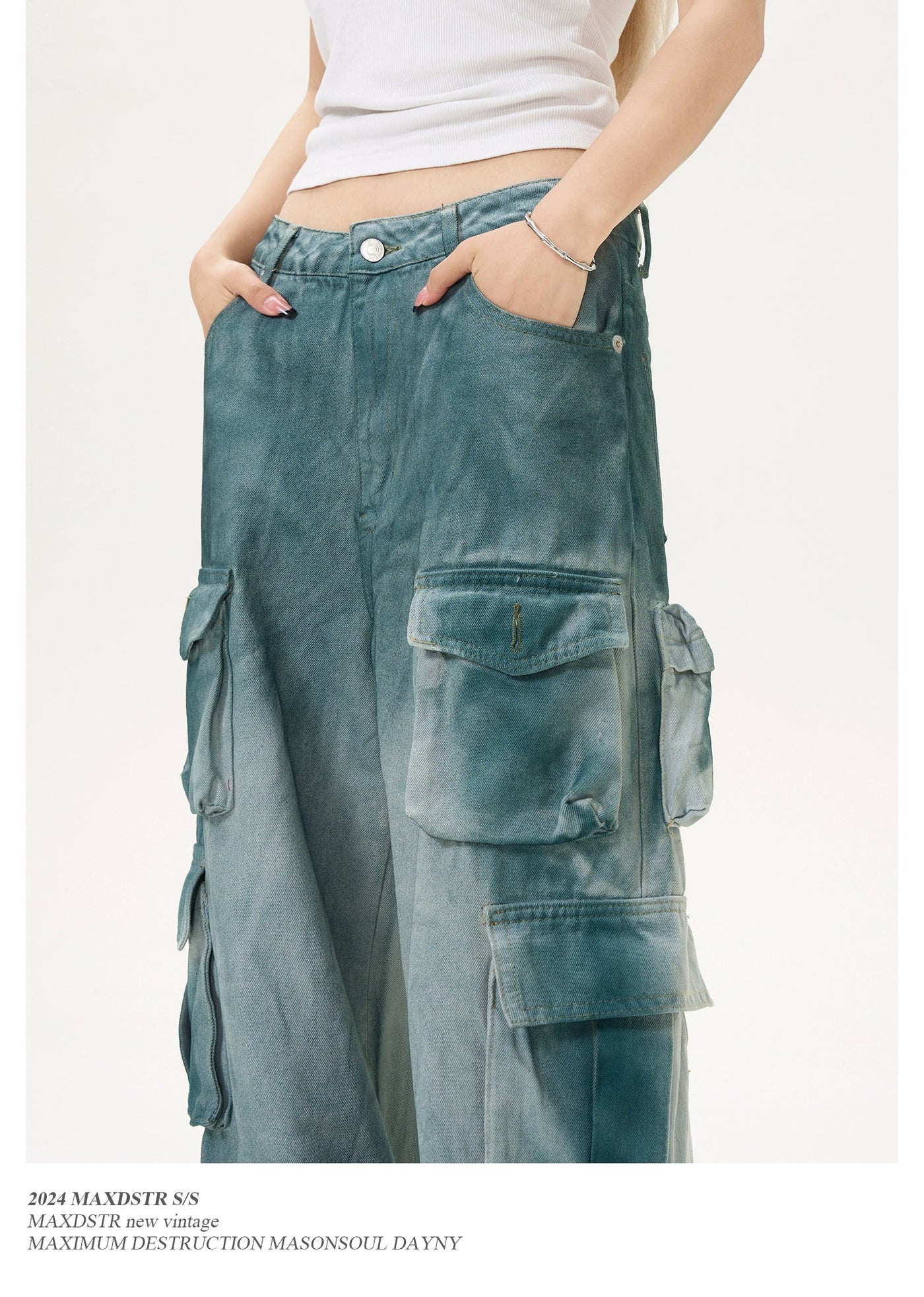 Low Rise Washed Cargo Jeans Korean Street Fashion Jeans By MaxDstr Shop Online at OH Vault