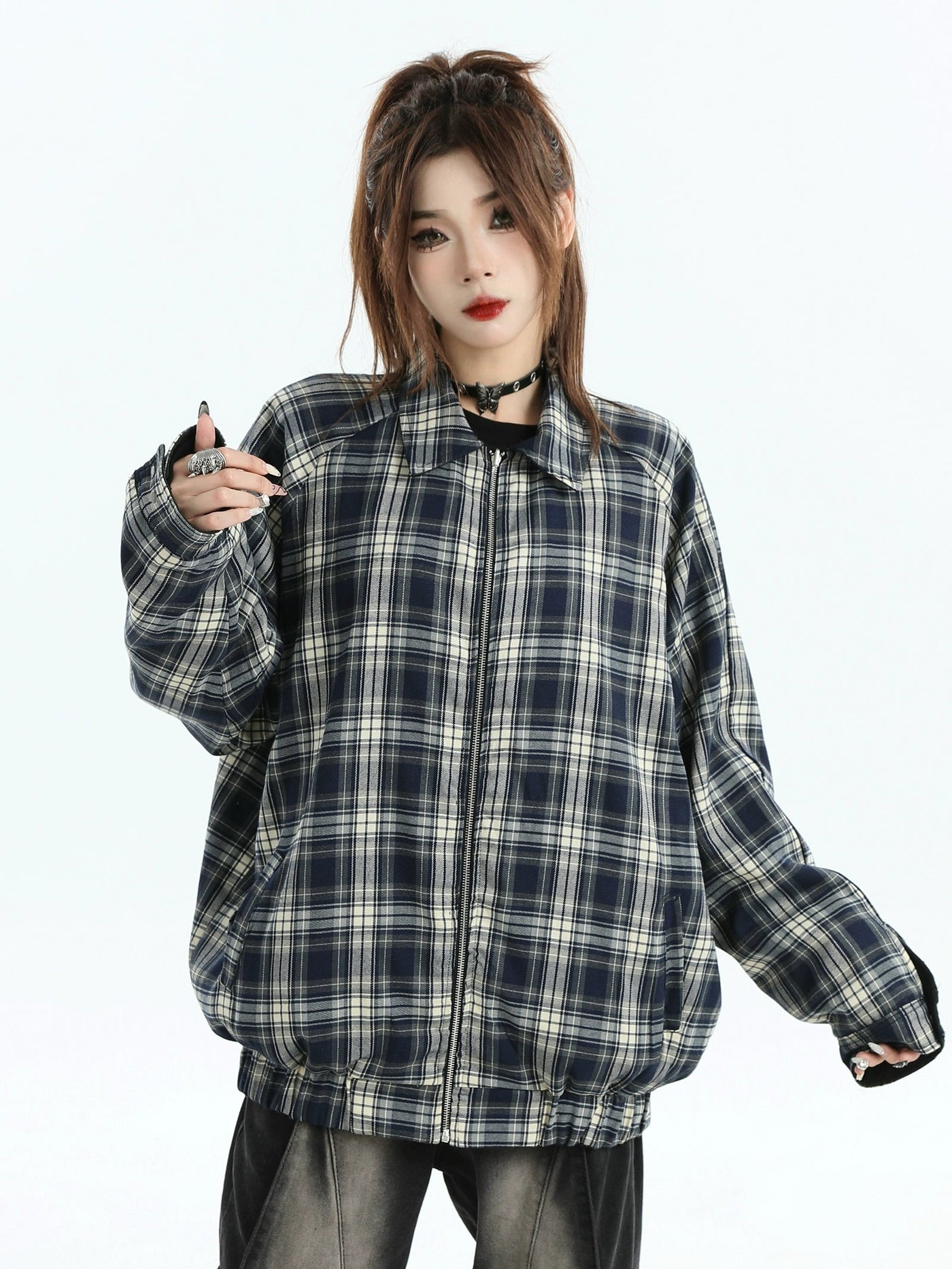 Reversible Plaid Collared Jacket Korean Street Fashion Jacket By INS Korea Shop Online at OH Vault