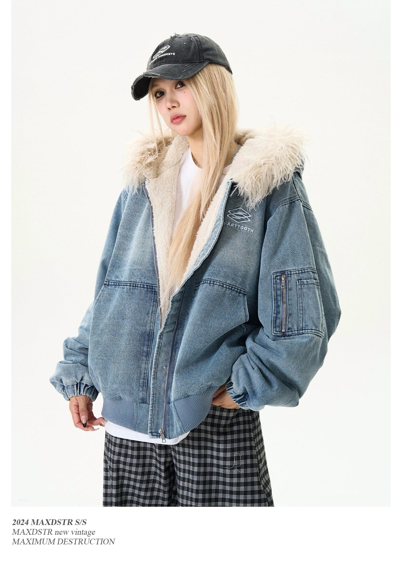 Detachable Fur Hooded Denim Jacket Korean Street Fashion Jacket By MaxDstr Shop Online at OH Vault