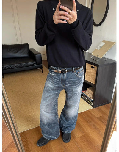 Whiskered Raw Edge Bootcut Jeans Korean Street Fashion Jeans By MaxDstr Shop Online at OH Vault