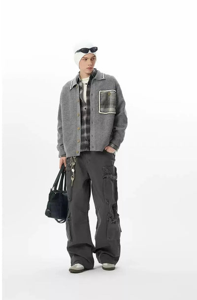 Plaid Pocket Buttoned Sweater Korean Street Fashion Sweater By JHYQ Shop Online at OH Vault