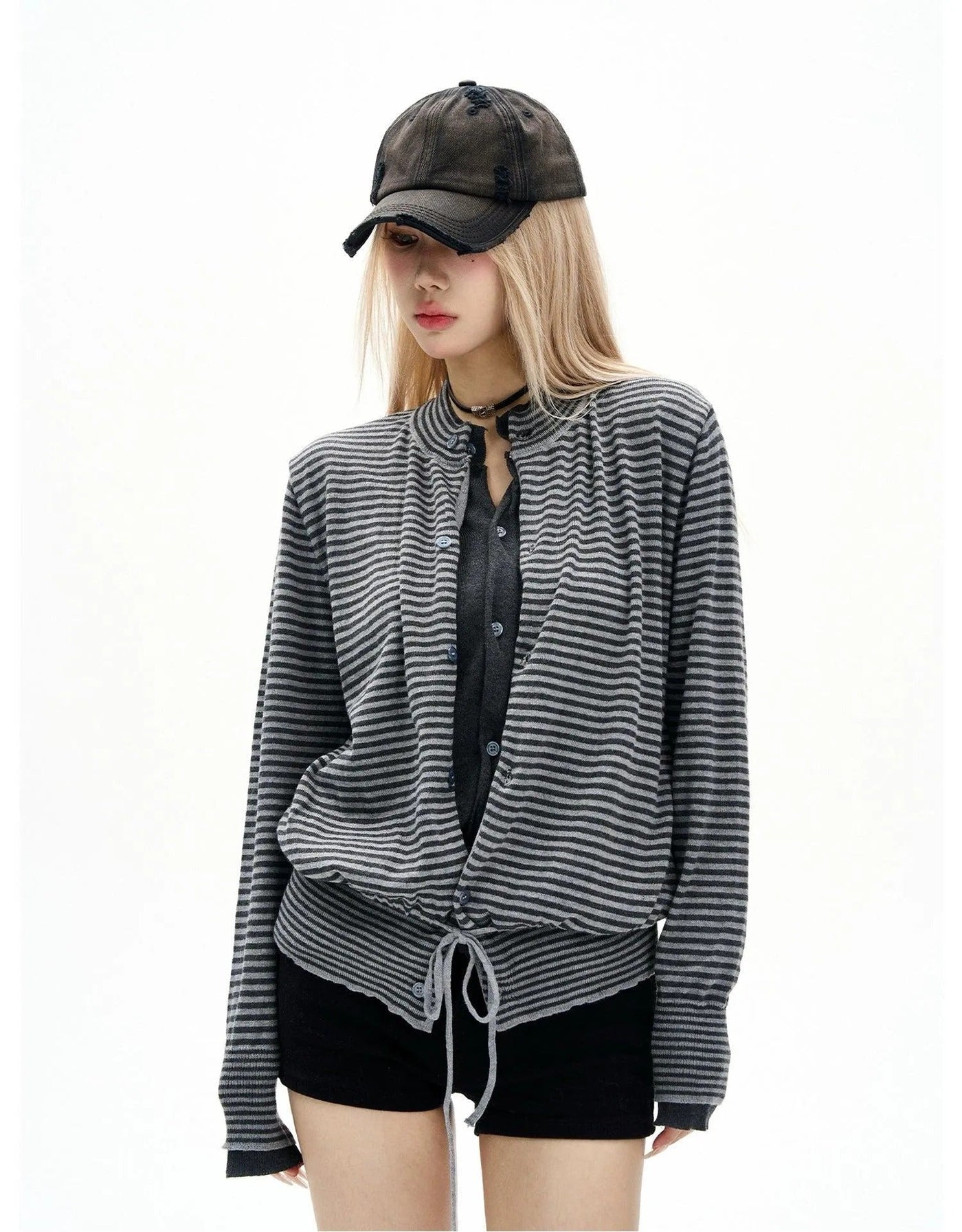 Drawstring Striped Cardigan Korean Street Fashion Cardigan By MaxDstr Shop Online at OH Vault