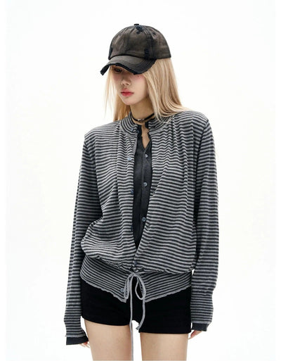 Drawstring Striped Cardigan Korean Street Fashion Cardigan By MaxDstr Shop Online at OH Vault