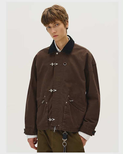Contrast Collar Fireman Clasp Jacket Korean Street Fashion Jacket By Mad Witch Shop Online at OH Vault