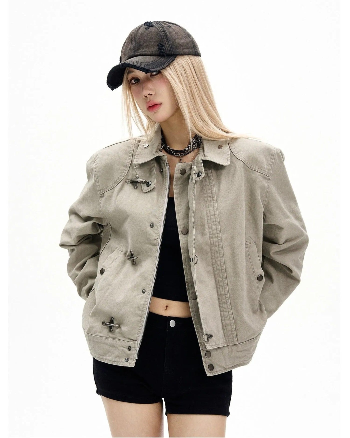Structured Fireman Clasp Short Jacket Korean Street Fashion Jacket By 77Flight Shop Online at OH Vault