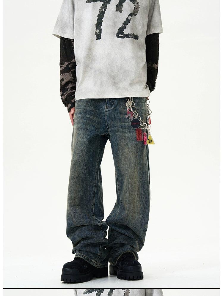 Stained Wash Wide Leg Jeans Korean Street Fashion Jeans By 77Flight Shop Online at OH Vault