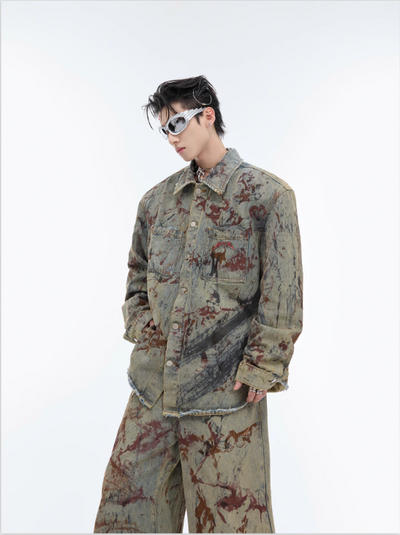 Heavy Spray Painted Denim Jacket & Jeans Set Korean Street Fashion Clothing Set By Argue Culture Shop Online at OH Vault