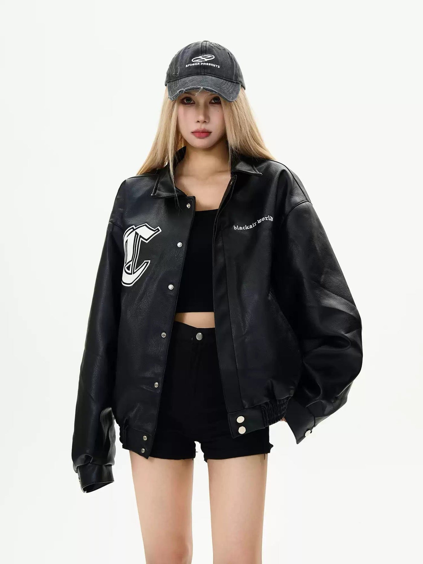 Embroidery Lapel PU Leather Jacket Korean Street Fashion Jacket By MaxDstr Shop Online at OH Vault