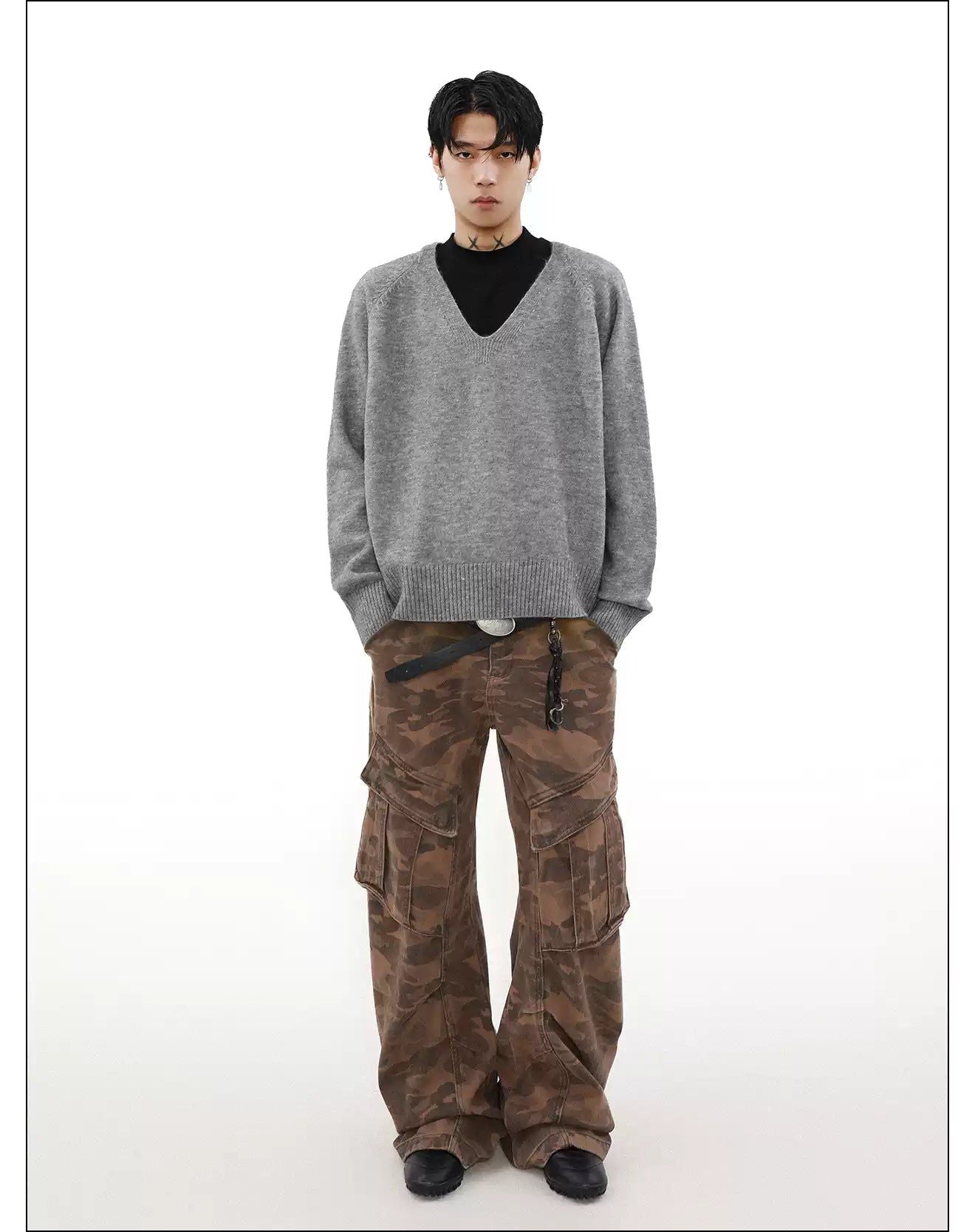 V-Neck Cut Layered Sweater Korean Street Fashion Sweater By Mr Nearly Shop Online at OH Vault