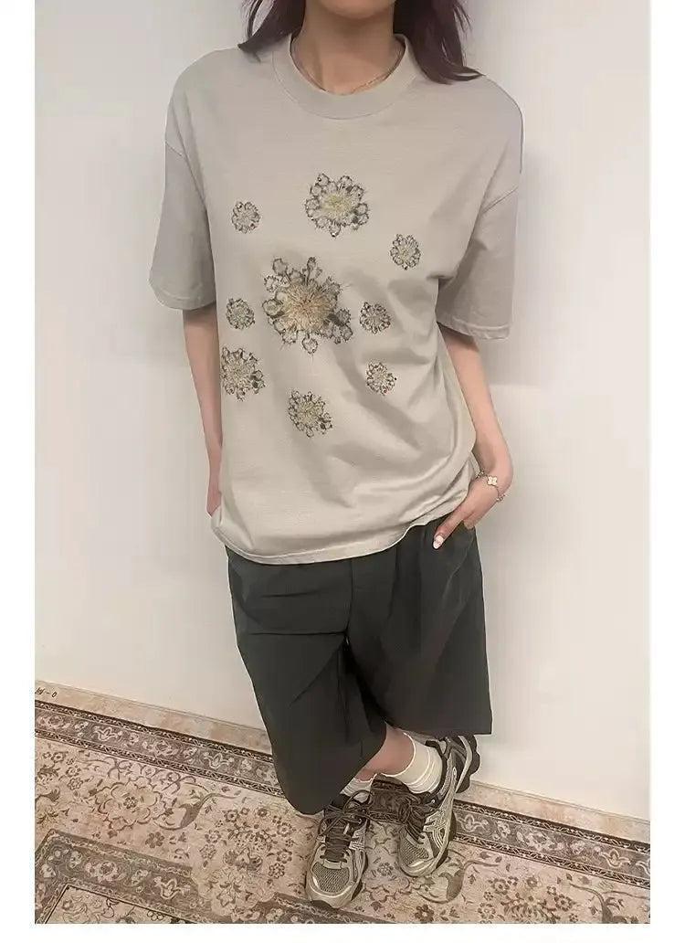 Rhestoned Graphic Print T-Shirt Korean Street Fashion T-Shirt By 11St Crops Shop Online at OH Vault