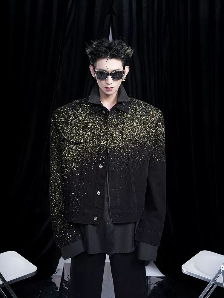 Glitzy Splash Denim Jacket Korean Street Fashion Jacket By Slim Black Shop Online at OH Vault