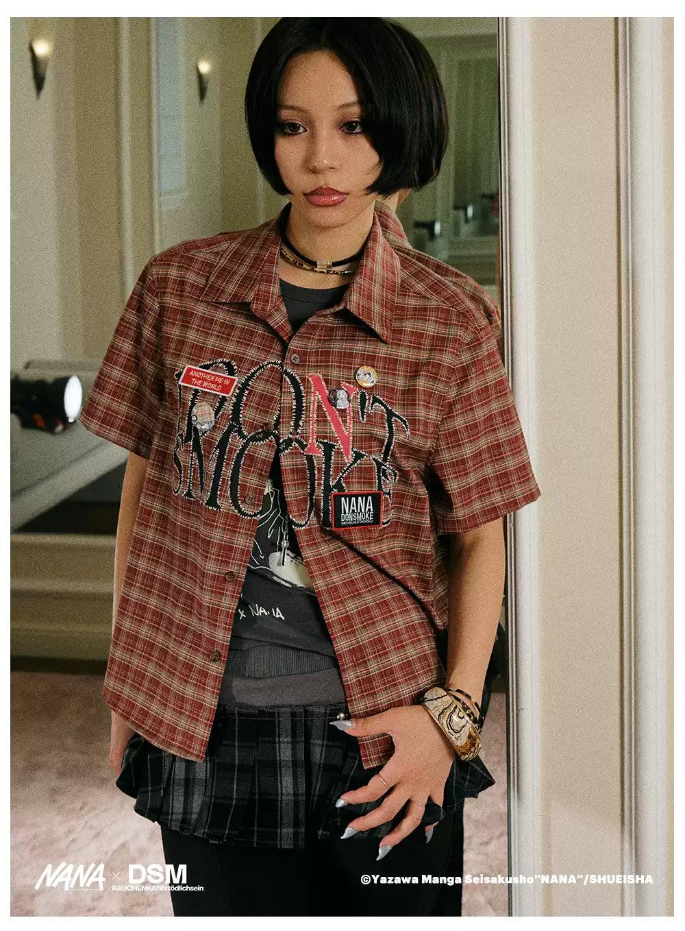 Plaid Logo Short Sleeve Shirt Korean Street Fashion Shirt By Donsmoke Shop Online at OH Vault