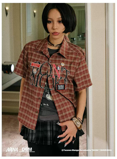 Plaid Logo Short Sleeve Shirt Korean Street Fashion Shirt By Donsmoke Shop Online at OH Vault