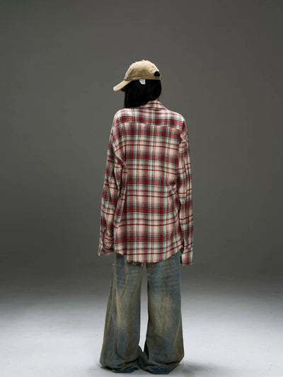 Oversized Plaid Pattern Shirt Korean Street Fashion Shirt By MaxDstr Shop Online at OH Vault