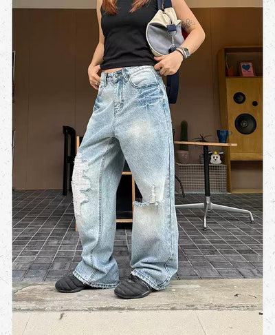 Distressed and Faded Straight Jeans Korean Street Fashion Jeans By Made Extreme Shop Online at OH Vault