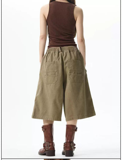 Chic Pocket Elastic Waist Cargo Shorts Korean Street Fashion Shorts By 77Flight Shop Online at OH Vault