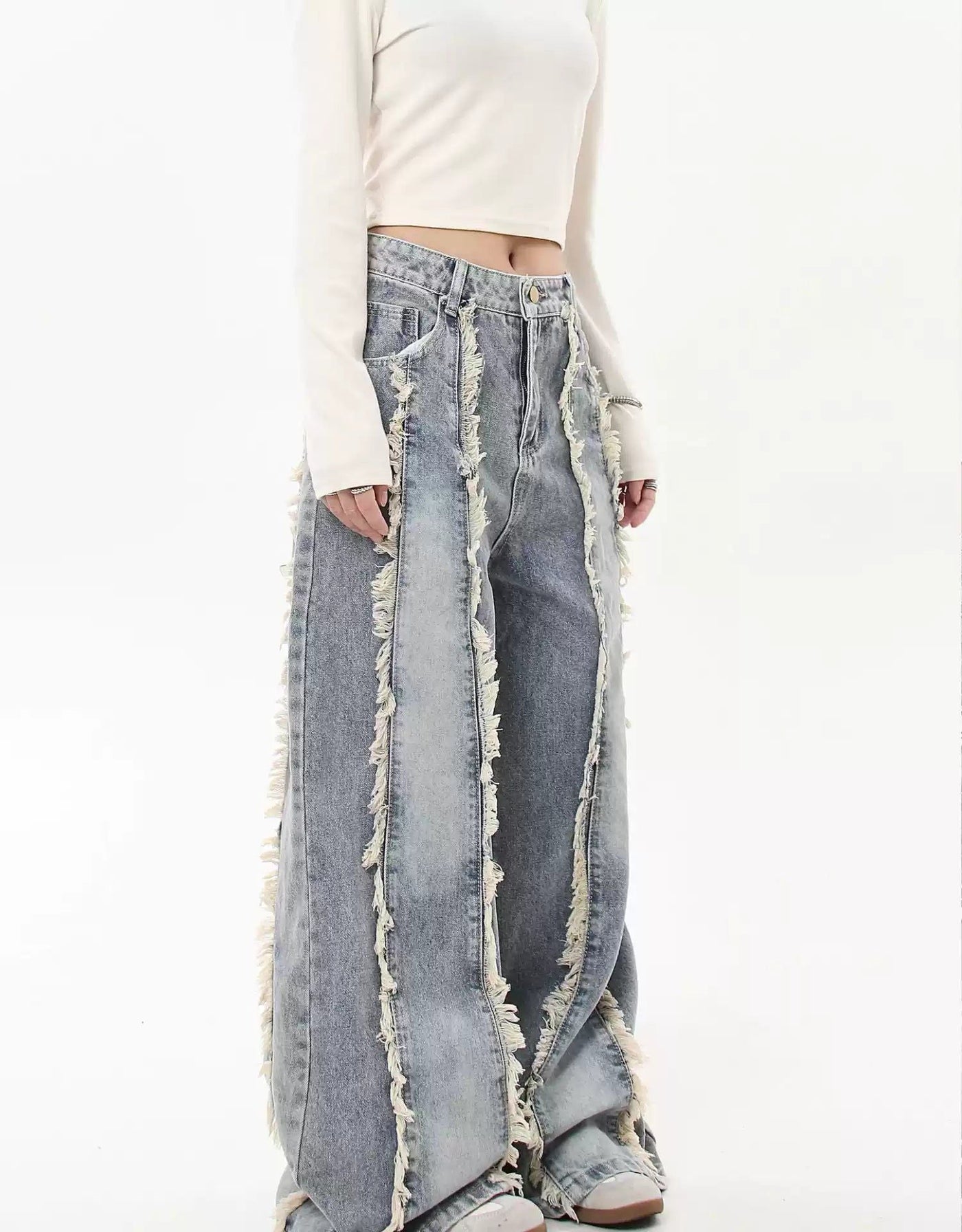 Faded and Distressed Tassel Jeans Korean Street Fashion Jeans By Blacklists Shop Online at OH Vault