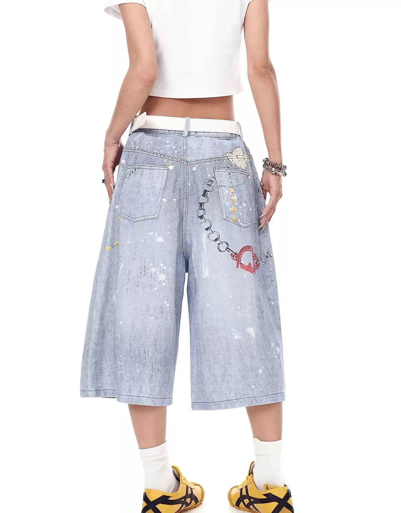 Printed Detail Denim Shorts Korean Street Fashion Shorts By Blacklists Shop Online at OH Vault