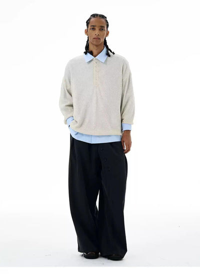 Henley Button Knit Long Sleeve T-Shirt Korean Street Fashion T-Shirt By 77Flight Shop Online at OH Vault