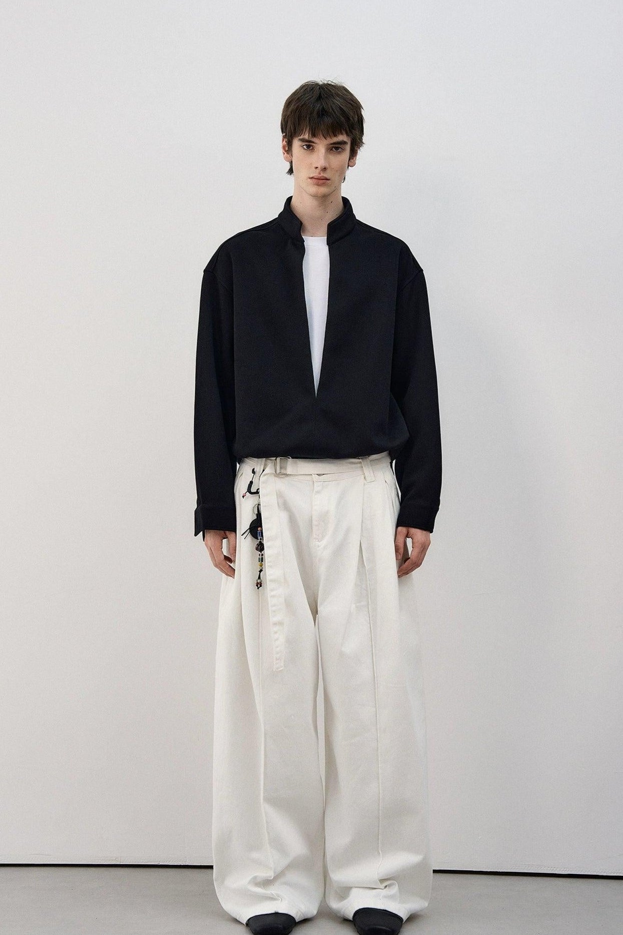 Stand Collar Line Cut Layered Crewneck Korean Street Fashion Jacket By MaxDstr Shop Online at OH Vault
